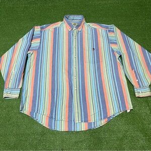 Vintage 90s Duck Head Made in USA Striped Oxford Shirt XXL Fun Shirt Rainbow